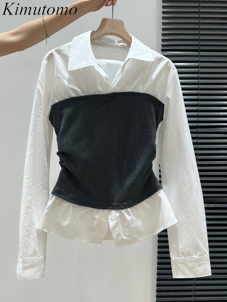 Kimutomo Shirts Women Patchwor - Vintage Fashion Jersey ulasan dan harga